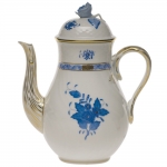 Herend Chinese Bouquet Coffee Pot w/ Rose - Blue 8.5\ Height, 36 oz.